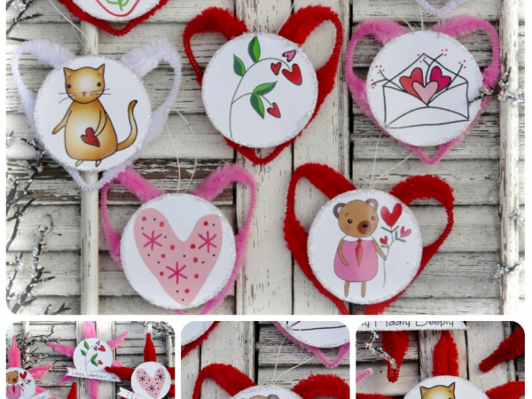 Valentine ornaments and banner pattern #350 paper chenille stem