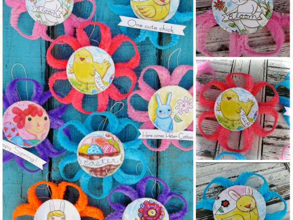 Easter ornaments and banner chenille stem pattern #355 flower art