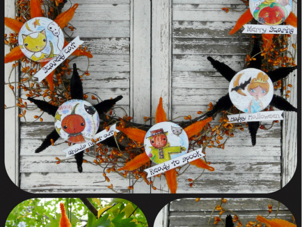 Halloween ornaments and banner pattern wreath