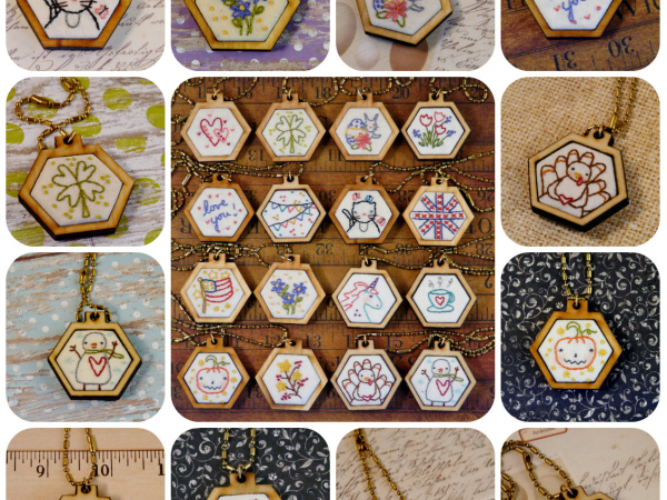 mini hexie embroidery pendant designs