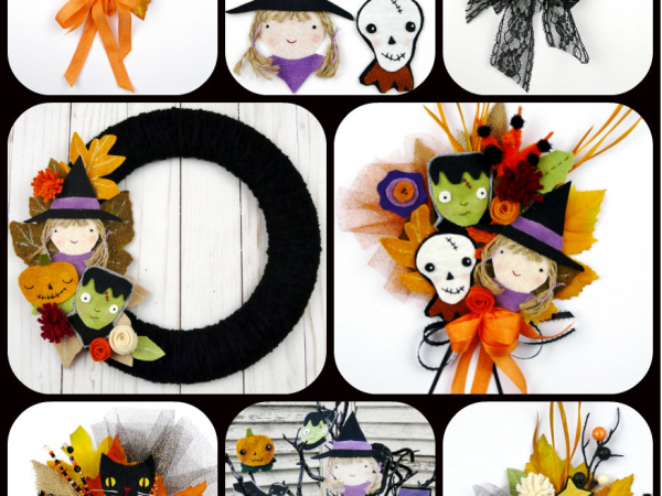Halloween wool wreath, ornaments and corsage pattern