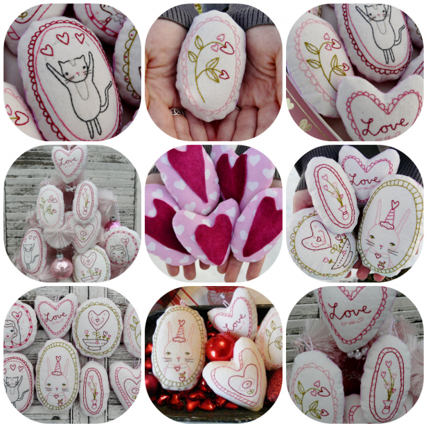 bunny cat flowers hearts ornament hand embroidery pattern