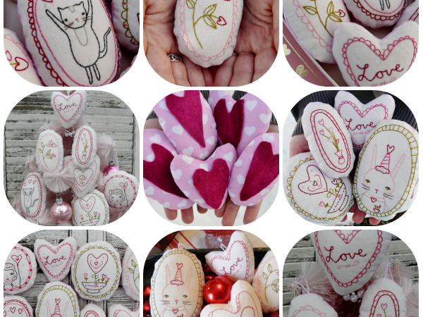 bunny cat flowers hearts ornament hand embroidery pattern