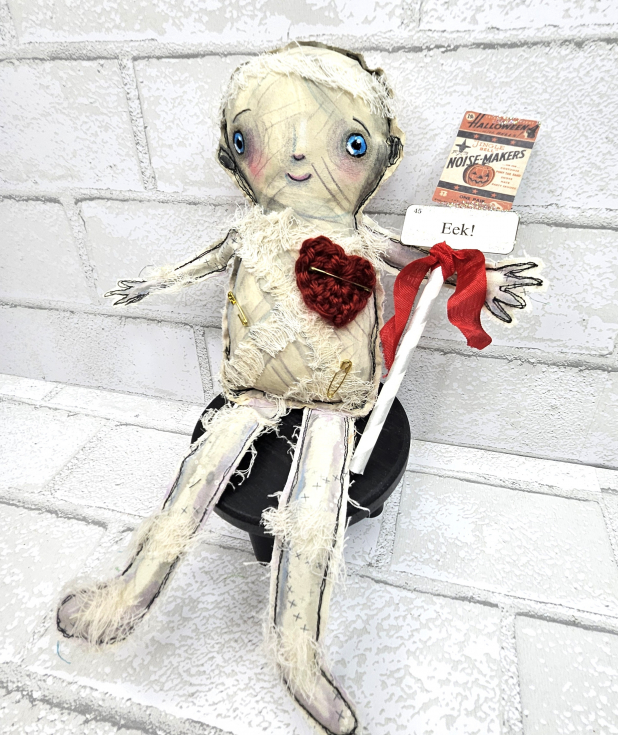 monster mummy art doll muslin painted ooak collectable