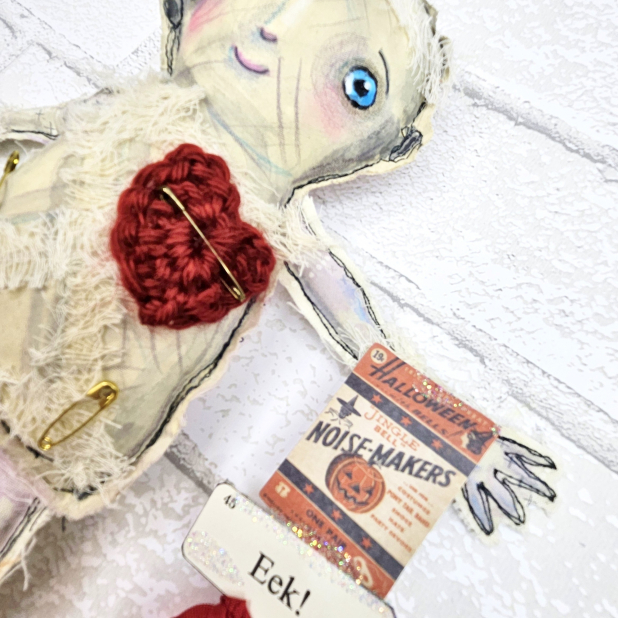 monster mummy art doll muslin painted ooak collectable