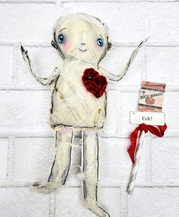 monster mummy art doll muslin painted ooak collectable