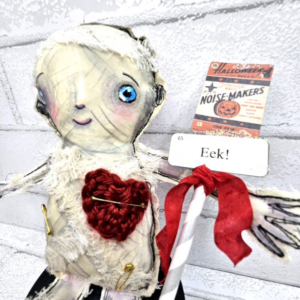 monster mummy art doll muslin painted ooak collectable