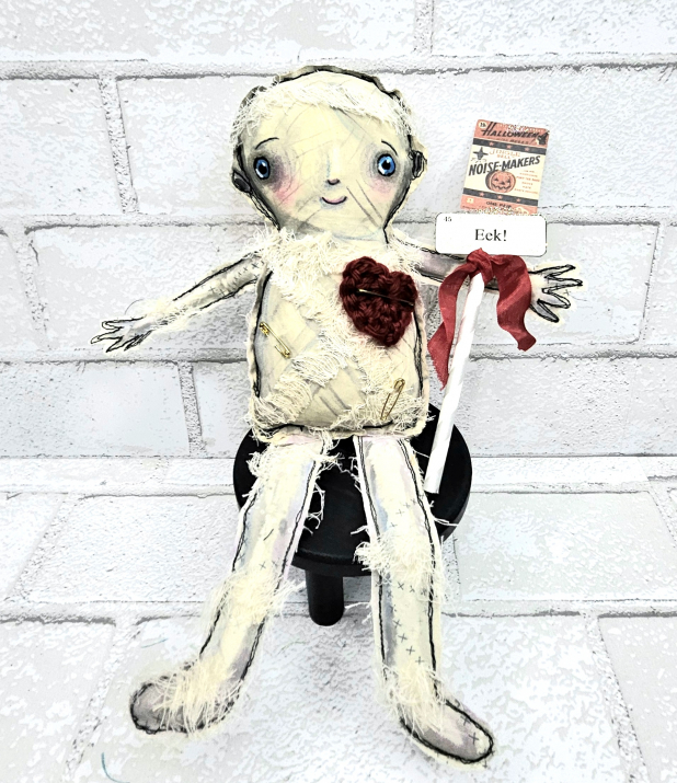 monster mummy art doll muslin painted ooak collectable