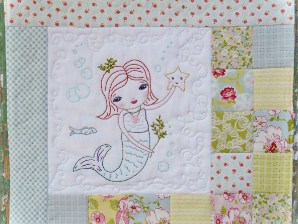 mermaid under the sea embroidery quilt