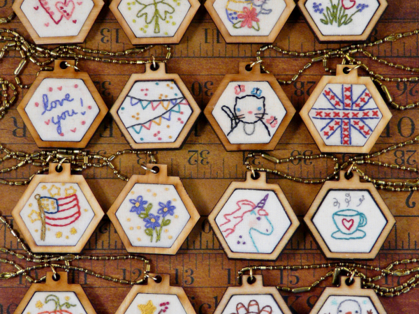 mini hexie embroidery pendant designs