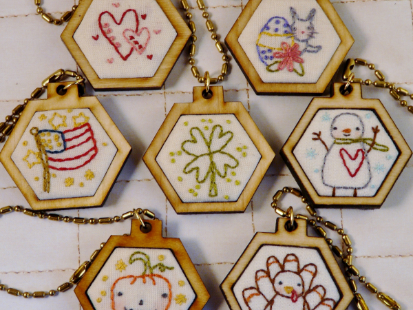 mini hexie embroidery pendant designs