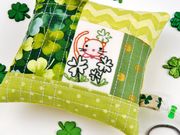 kitty cat st Patrick's day pincushion