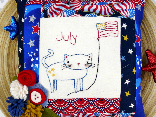 patriotic cat flag embroidery pattern with felt flowers