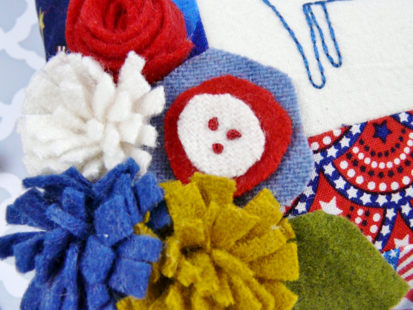 patriotic cat flag embroidery pattern with felt flowers