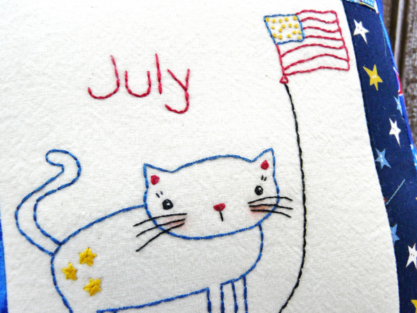 patriotic cat flag embroidery pattern with felt flowers