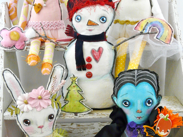 cat angel bunny dracula snowman doll