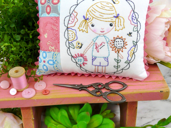 fun girl in the garden embroidery pattern