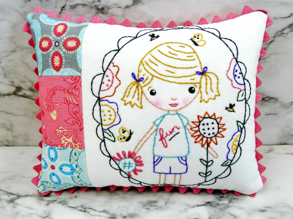 fun girl in the garden embroidery pattern