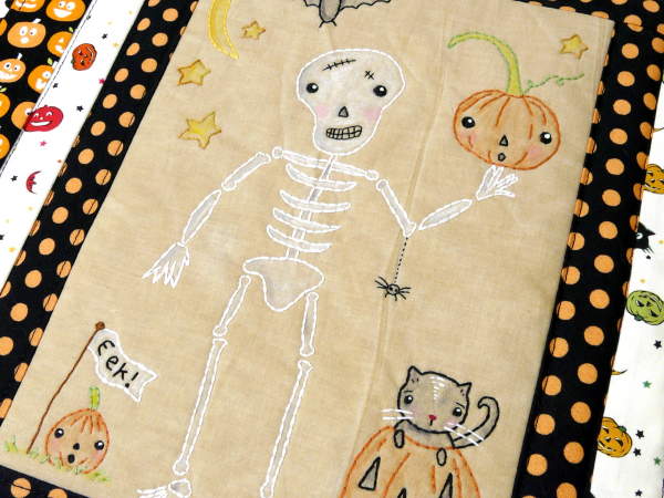 halloween skeleton, pumpkins & cat embroidery quilt pattern