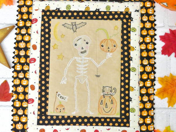 halloween skeleton, pumpkins & cat embroidery quilt pattern