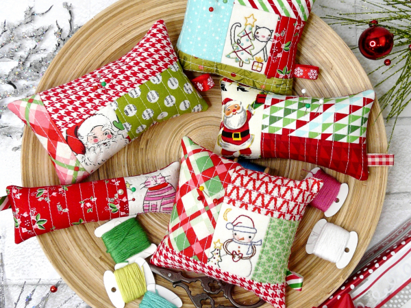 Christmas pincushions hand embroidery & fabric pattern