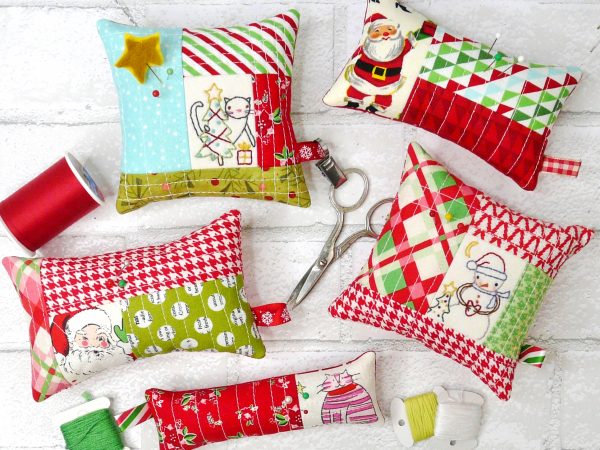 Christmas pincushions hand embroidery & fabric pattern