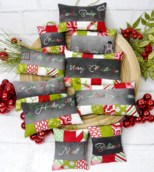 chalk board embroidery christmas ornaments pattern
