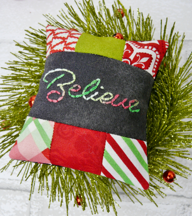Believe chalk board embroidery christmas ornaments pattern