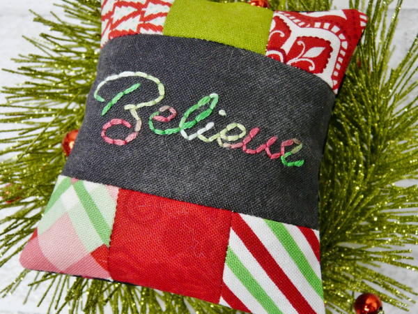 Believe chalk board embroidery christmas ornaments pattern