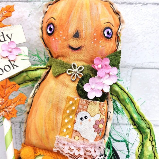 pumpkin art doll muslin painted ooak collectable