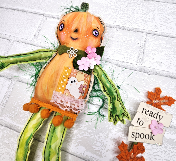 pumpkin art doll muslin painted ooak collectable