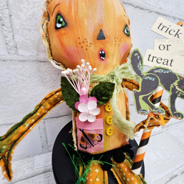 spooky pumpkin art doll muslin painted ooak collectable