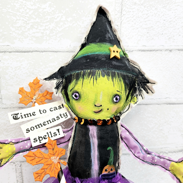 witch art doll muslin painted ooak collectable