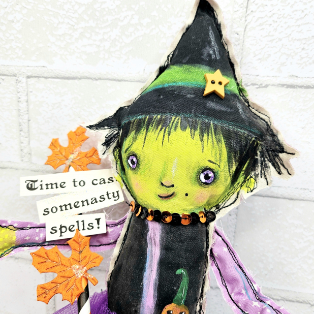 witch art doll muslin painted ooak collectable