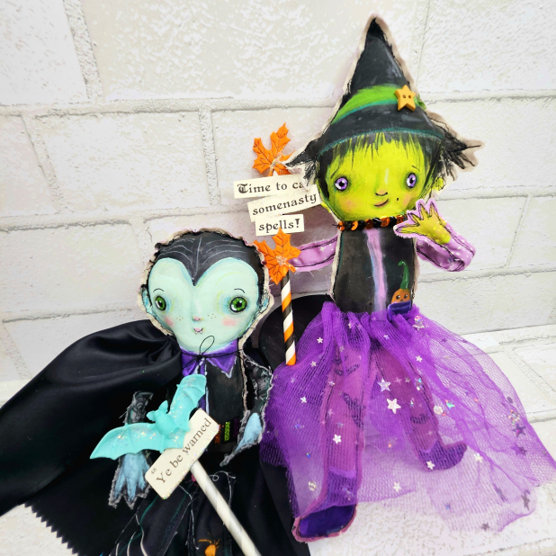 witch dracula art doll muslin painted ooak collectable