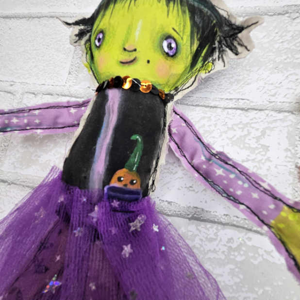 witch art doll muslin painted ooak collectable