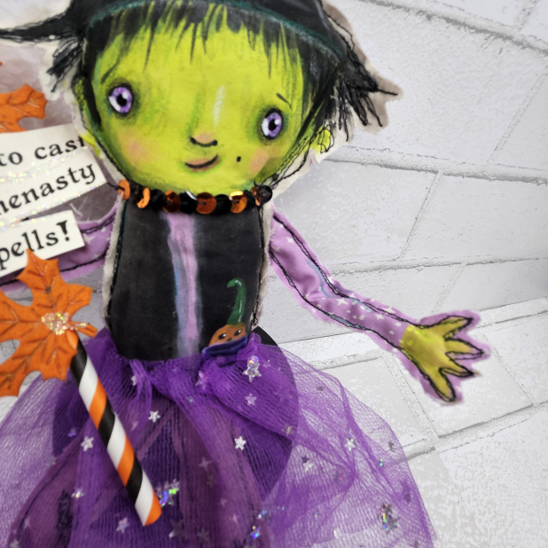 witch art doll muslin painted ooak collectable
