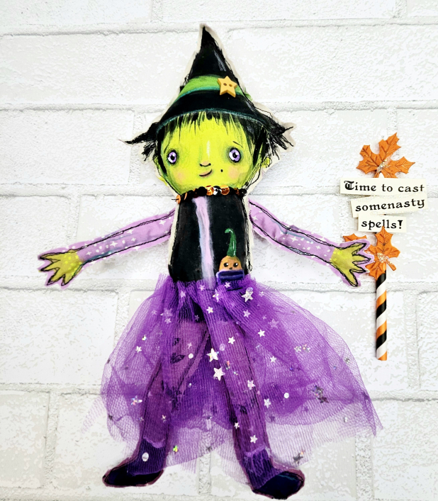 witch art doll muslin painted ooak collectable