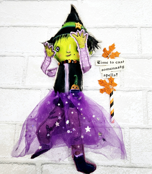witch art doll muslin painted ooak collectable