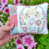 fun girl in the garden embroidery pillow pattern