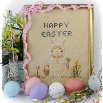 Happy Easter, Hoppin down the bunny trail embroidery pattern #354 stitchery