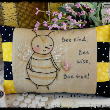 Bee kind, Bee wise, Bee true embroidery pattern pillow