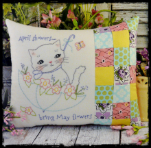 April showers bring may flowers kitty cat embroidery pillow pattern
