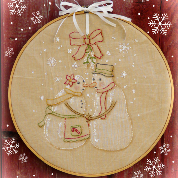 Meet me under the Mistletoe embroidery pattern snowman kissing hhop art #343