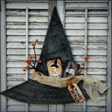 Wicked Witch hat, wall hanger pattern- collage sheet prim primitive