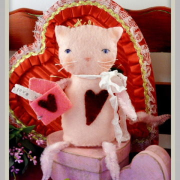Love U...Kitty cat felt wool doll pattern, #351