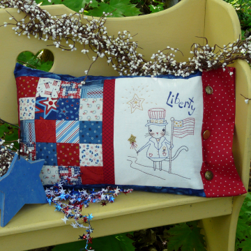 Liberty patchwork pillow cat embroidery pattern #329