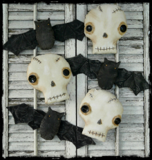 Things that go bump in the night , Skulls & bats pattern- #334. Things that go bump in the night , Skulls & bats pattern prim primitive