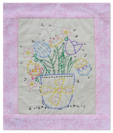 Easter flower bouquet Stitchery pattern bunny egg chick