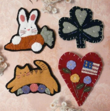 Spring & Summer WOOL PINS jumping kitty shamrock bunny